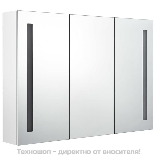 LED шкаф с огледало за баня, 89x14x62 см, блестящо бял