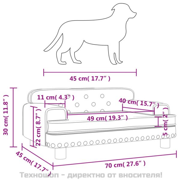Кучешко легло светлосиво 70x45x30 см кадифе