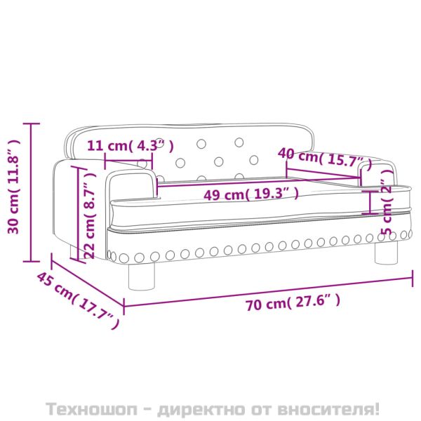 Детски диван, светлосив, 70x45x30 см, кадифе