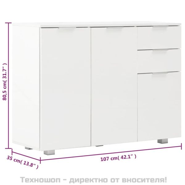 Бюфет, бяло със силен гланц, 107x35x80,5 см