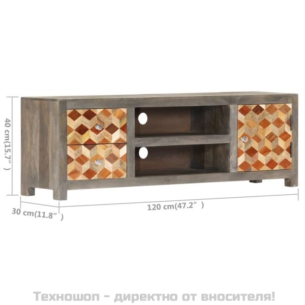 ТВ шкаф, сив, 120x30x40 см, манго масив