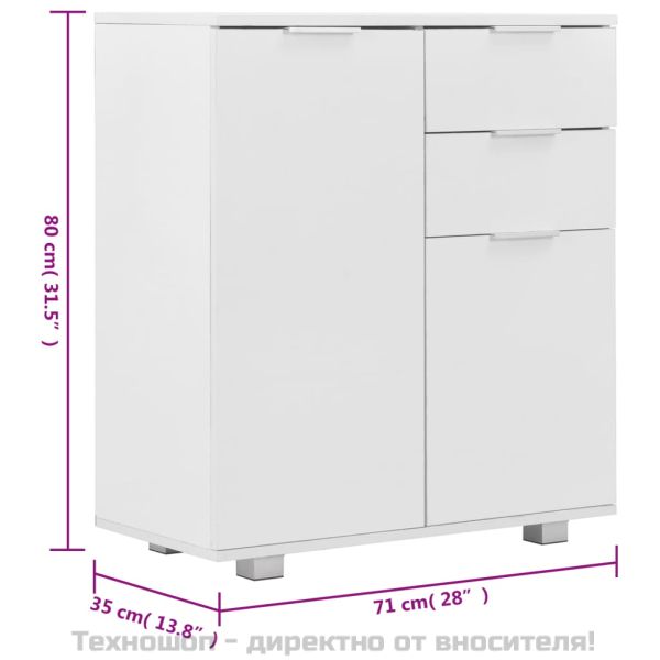 Бюфет, бяло със силен гланц, 71x35x80 см, инженерно дърво