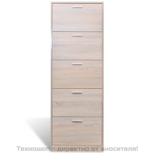 Дървен шкаф за обувки с 5 отделения, дъб