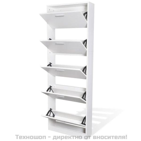 Бял дървен шкаф за обувки с 5 отделения