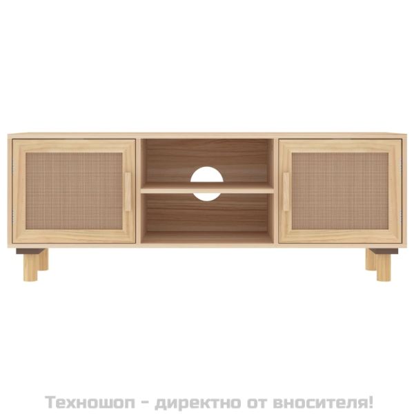 ТВ шкаф, кафяв, 105x30x40 см, бор масив и естествен ратан