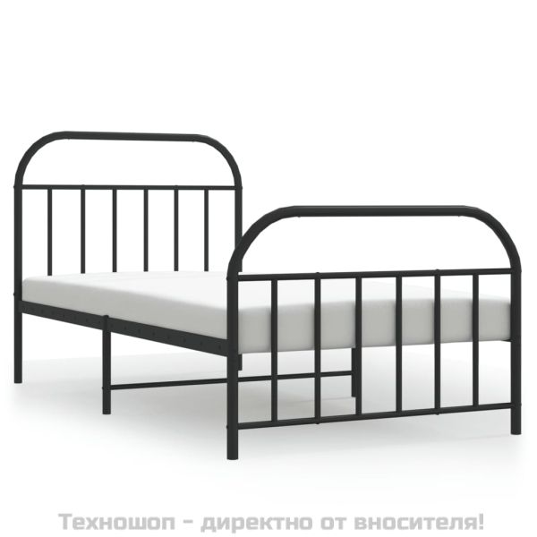 Метална рамка за легло с горна и долна табла, черна, 107x203 см