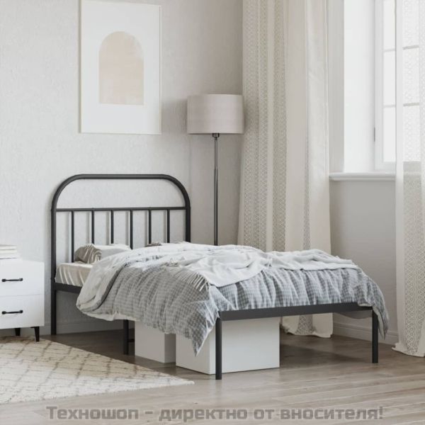 Метална рамка за легло с горна табла, черна, 107x203см