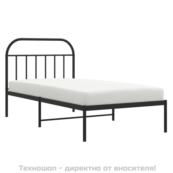 Метална рамка за легло с горна табла, черна, 107x203см