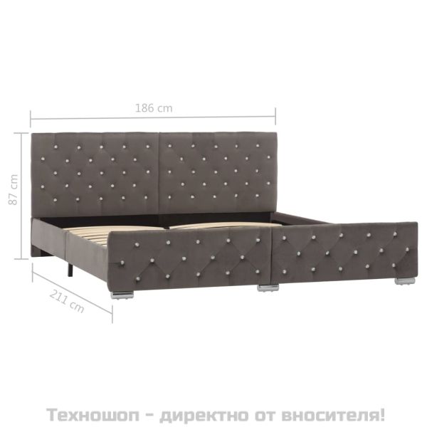 Рамка за легло сива кадифе 180x200 см