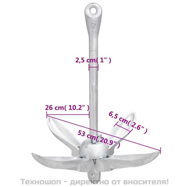 Сгъваема котва с въже сребриста 8 kg Горещо поцинкован чугун