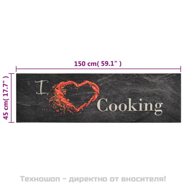 Кухненско килимче, миещо, Cooking, черно, 45x150 см, кадифе