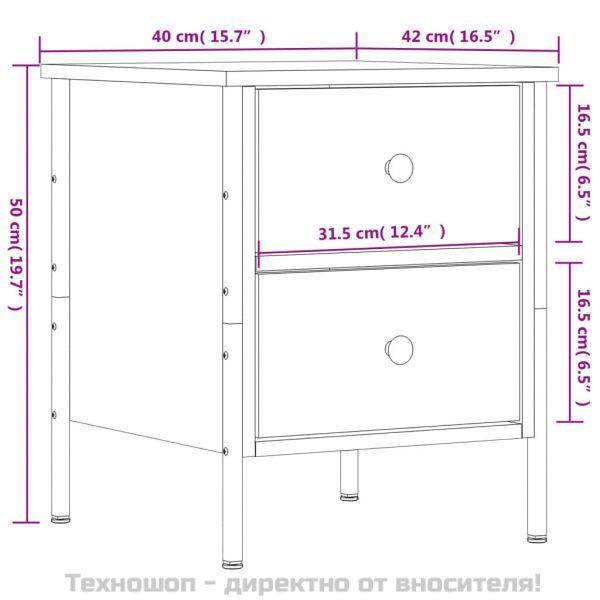 Нощно шкафче, черно, 40x42x50 см, инженерно дърво