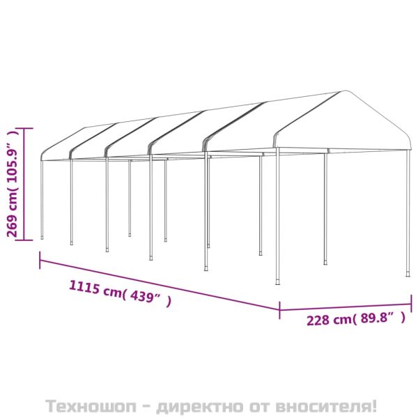 Навес с покрив бял 11,15x2,28x2,69 м полиетилен