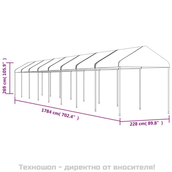 Навес с покрив бял 17,84x2,28x2,69 м полиетилен
