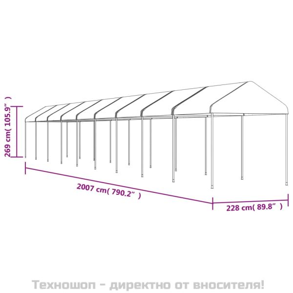 Навес с покрив бял 20,07x2,28x2,69 м полиетилен