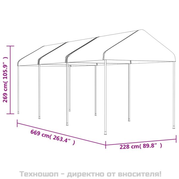 Навес с покрив бял 6,69x2,28x2,69 м полиетилен