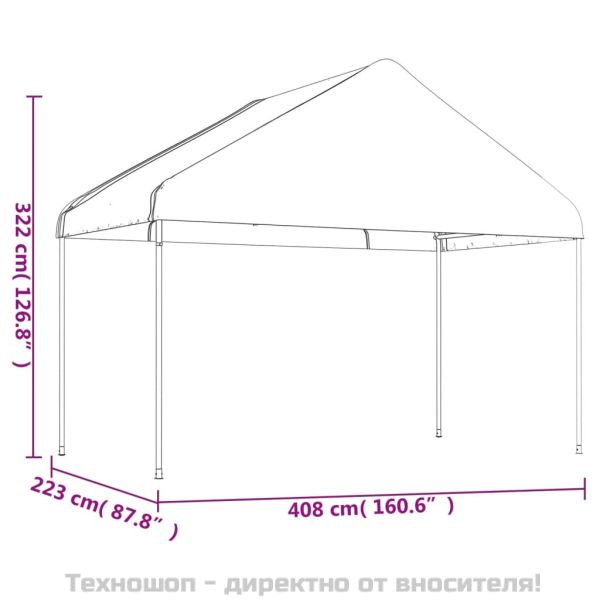 Навес с покрив бял 15,61x4,08x3,22 м полиетилен