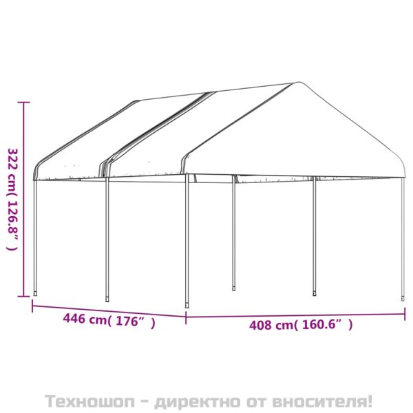 Навес с покрив бял 4,46x4,08x3,22 м полиетилен