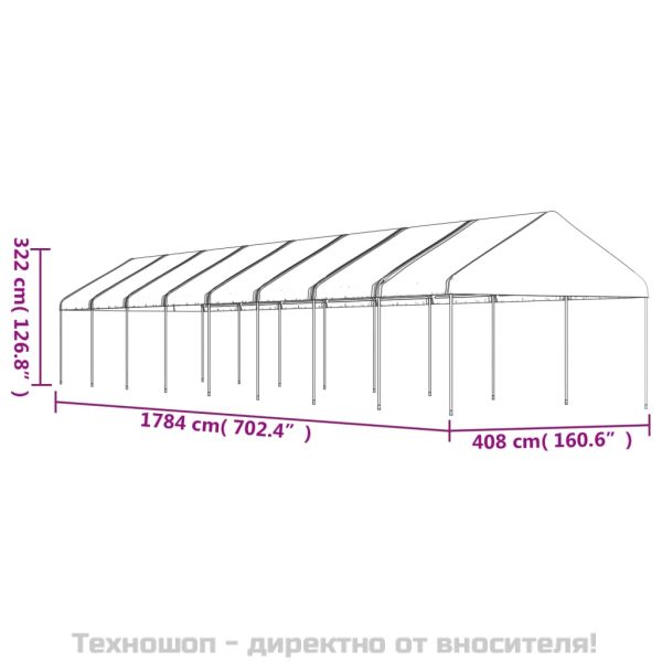 Навес с покрив бял 17,84x4,08x3,22 м полиетилен