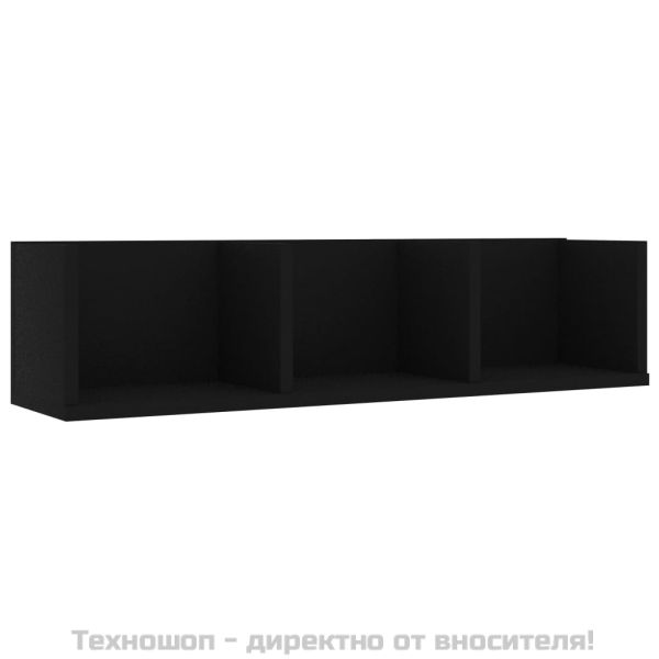 CD стенен рафт, черен, 75x18x18 см, инженерно дърво