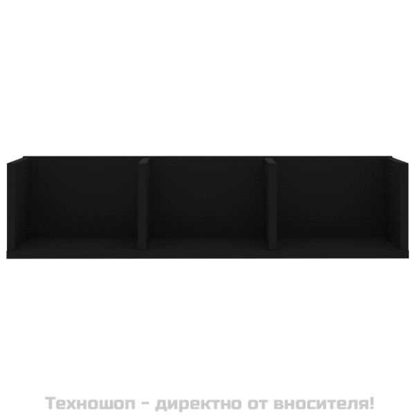 CD стенен рафт, черен, 75x18x18 см, инженерно дърво