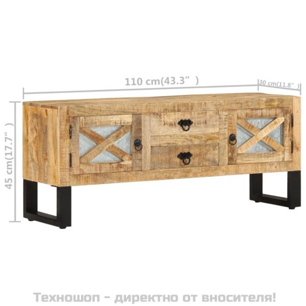 ТВ шкаф, 110x30x45 см, грубо мангово дърво