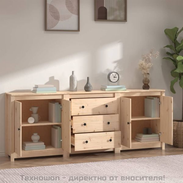 Сайдборд, сив, 210x35x80 см, бор масив