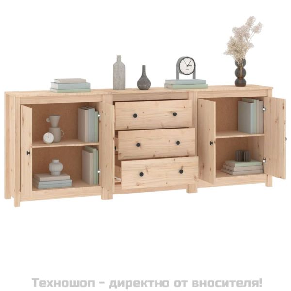 Сайдборд, сив, 210x35x80 см, бор масив