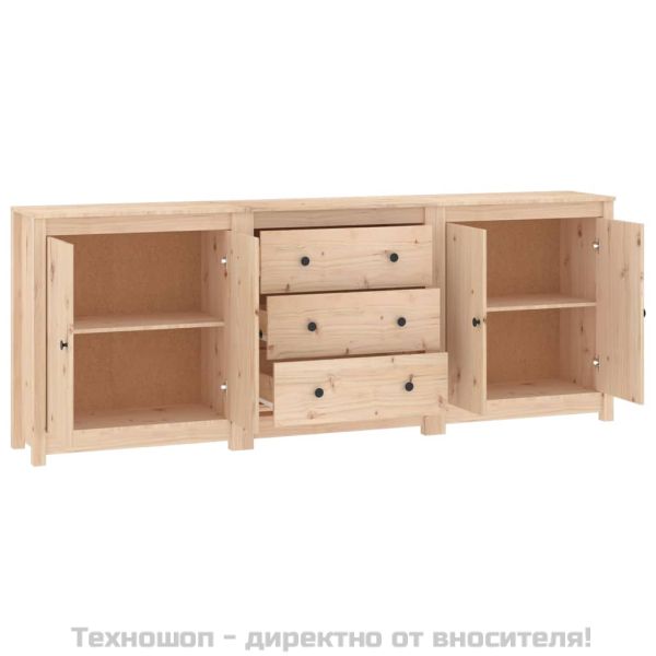 Сайдборд, сив, 210x35x80 см, бор масив