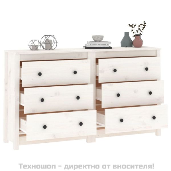 Сайдборд, бял, 140x35x80 см, бор масив