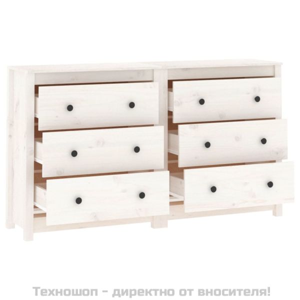 Сайдборд, бял, 140x35x80 см, бор масив