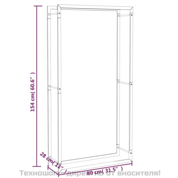 Стойка за дърва за огрев, матово черна, 80x28x154 см, стомана