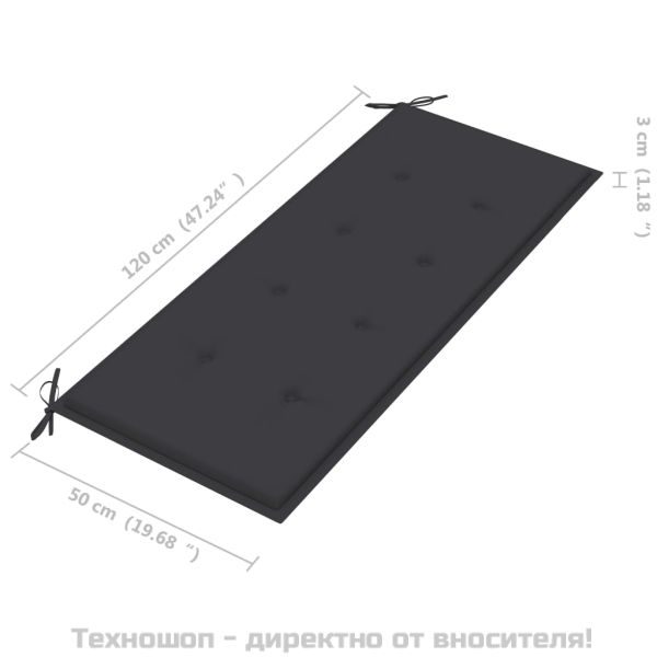 Сгъваема градинска пейка с възглавница, 118 см, бамбук