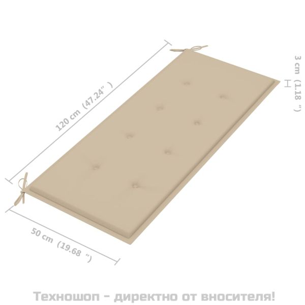 Сгъваема градинска пейка с възглавница, 118 см, бамбук