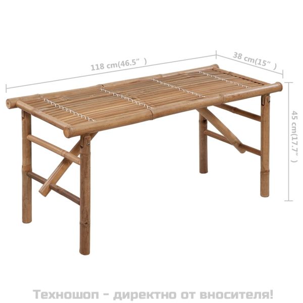 Сгъваема градинска пейка с възглавница, 118 см, бамбук