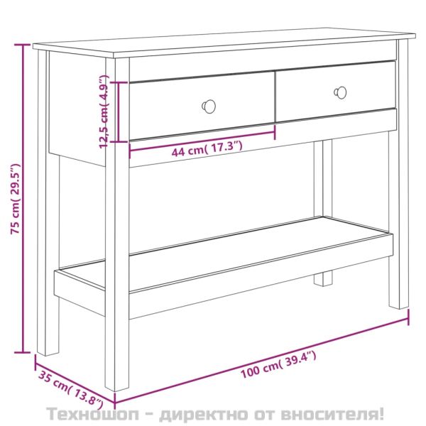 Конзолна маса 100x35x75 см борово дърво масив