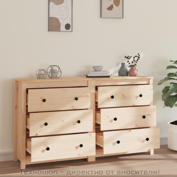 Сайдборд, сив, 140x35x80 см, бор масив