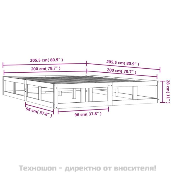Рамка за легло 200x200 см масивно дърво