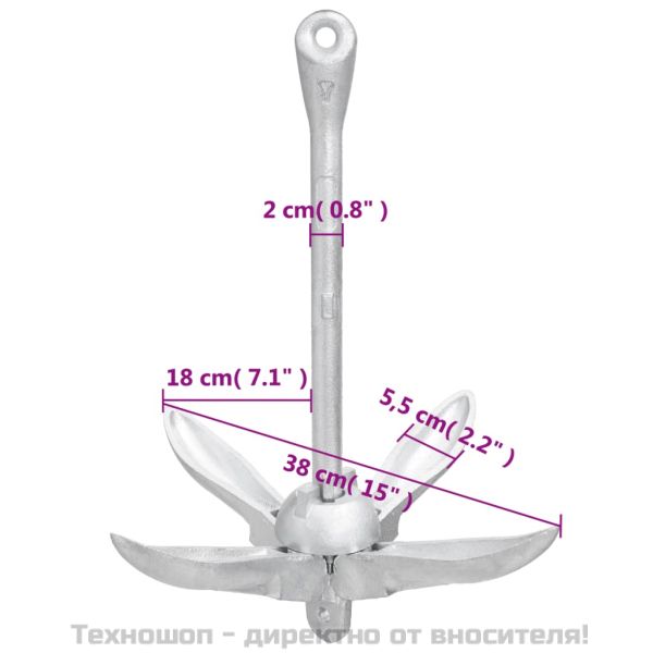 Сгъваема котва, сребриста, 4 кг, Горещо поцинкован чугун
