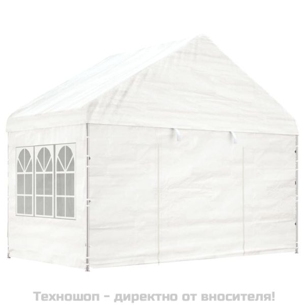 Навес с покрив бял 11,15x4,08x3,22 м полиетилен
