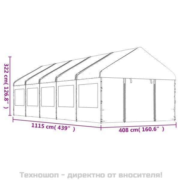Навес с покрив бял 11,15x4,08x3,22 м полиетилен