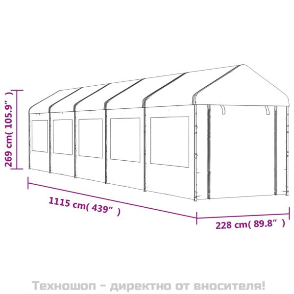 Навес с покрив бял 11,15x2,28x2,69 м полиетилен