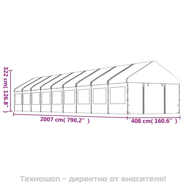 Навес с покрив бял 20,07x4,08x3,22 м полиетилен