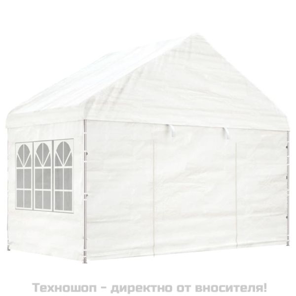 Навес с покрив бял 6,69x4,08x3,22 м полиетилен