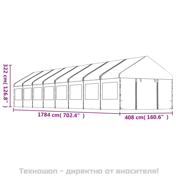 Навес с покрив бял 17,84x4,08x3,22 м полиетилен