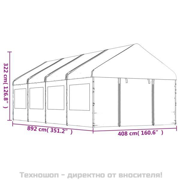 Навес с покрив бял 8,92x2,28x2,69 м полиетилен