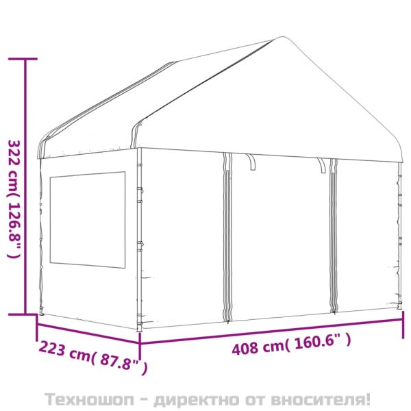 Навес с покрив бял 15,61x4,08x3,22 м полиетилен