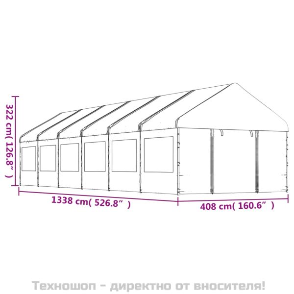 Навес с покрив бял 13,38x4,08x3,22 м полиетилен