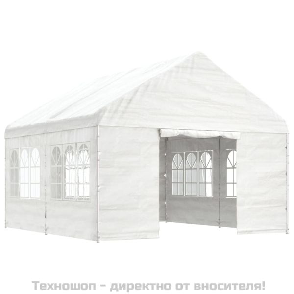 Навес с покрив бял 4,46x4,08x3,22 м полиетилен