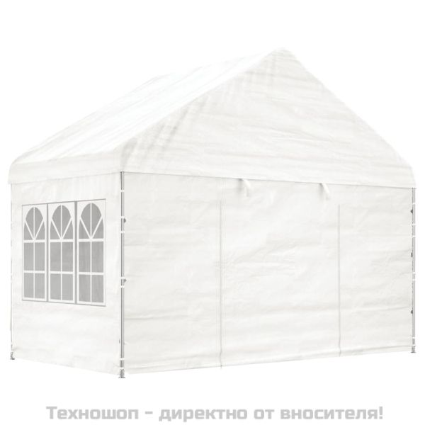 Навес с покрив бял 4,46x4,08x3,22 м полиетилен